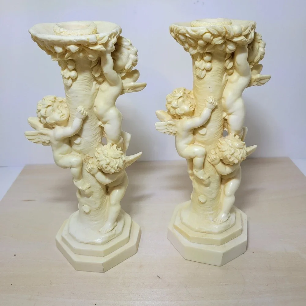 Vintage Norleans Cherub Angel Candle Holders Pair‎ Italian Made Home Decor